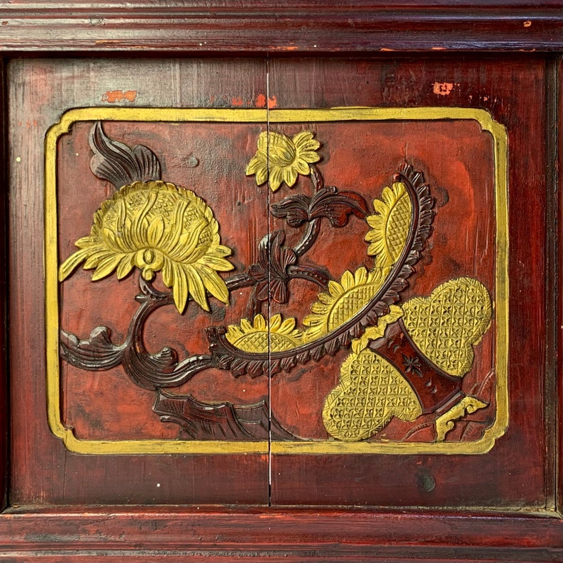 Antique Wooden Window 葵花 Relief Carving Chinese Sunflower Pattern ...