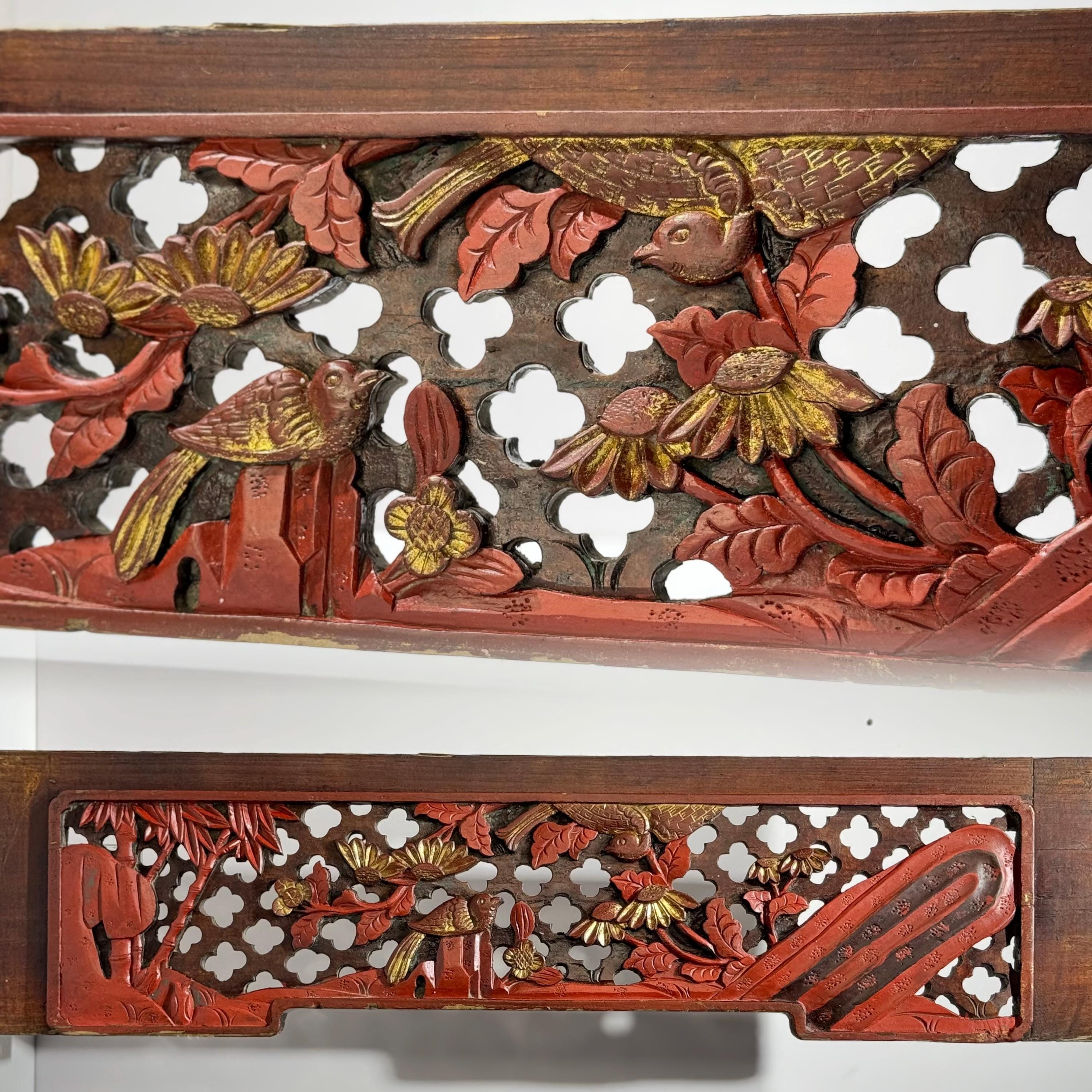 Floral and Birds 苏工花鸟 1800s Antique Chinese Wood Carved Panel