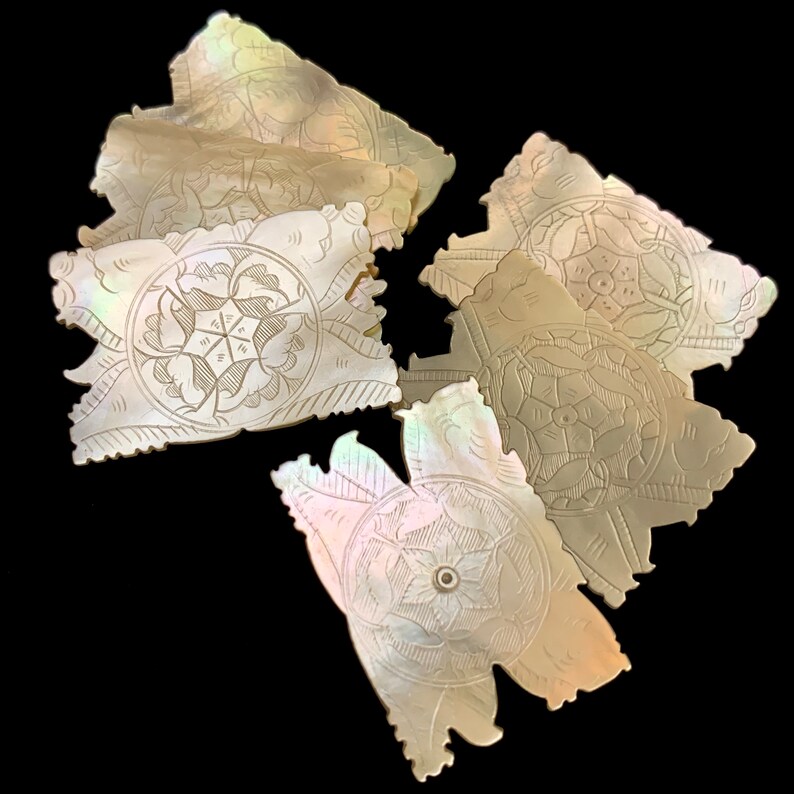 Job Lot of 6 Antique Chinese Mother of Pearl Gaming Counters Chips