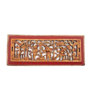 Traditional Chinese Wooden Figures Sculpture, Hangmade by Old Chinese Folk During 1950s China. Old Wooden Furniture's Decor Panel