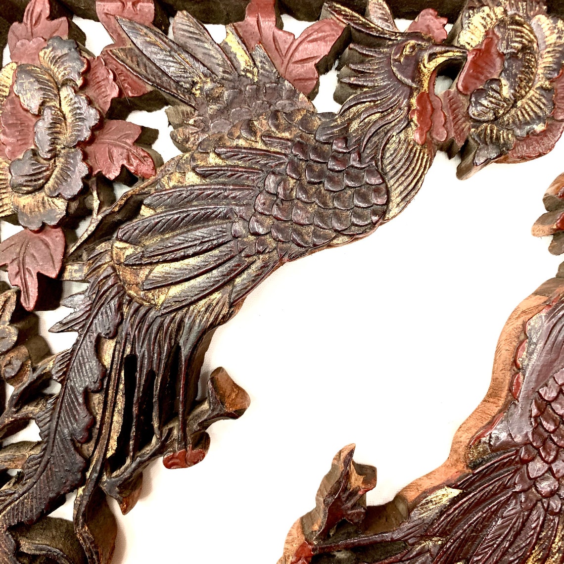 Chinese Antique Wood Carvings Phoenix and Peony Design Etsy