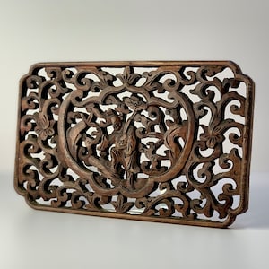 Chinese Immortal 和合仙子 Antique Chinese Wood Carved Panel Furniture Panel Home Decor Wall Hanging Decor Housewarming
