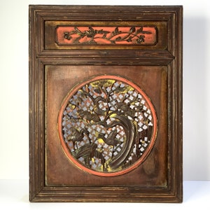 One Stunning 松鹤同春 Antique Chinese Wood Carved Panel Chinese Crane and Pine Tree Wooden Window 1800s Qing Dynasty Collectible Home Decor