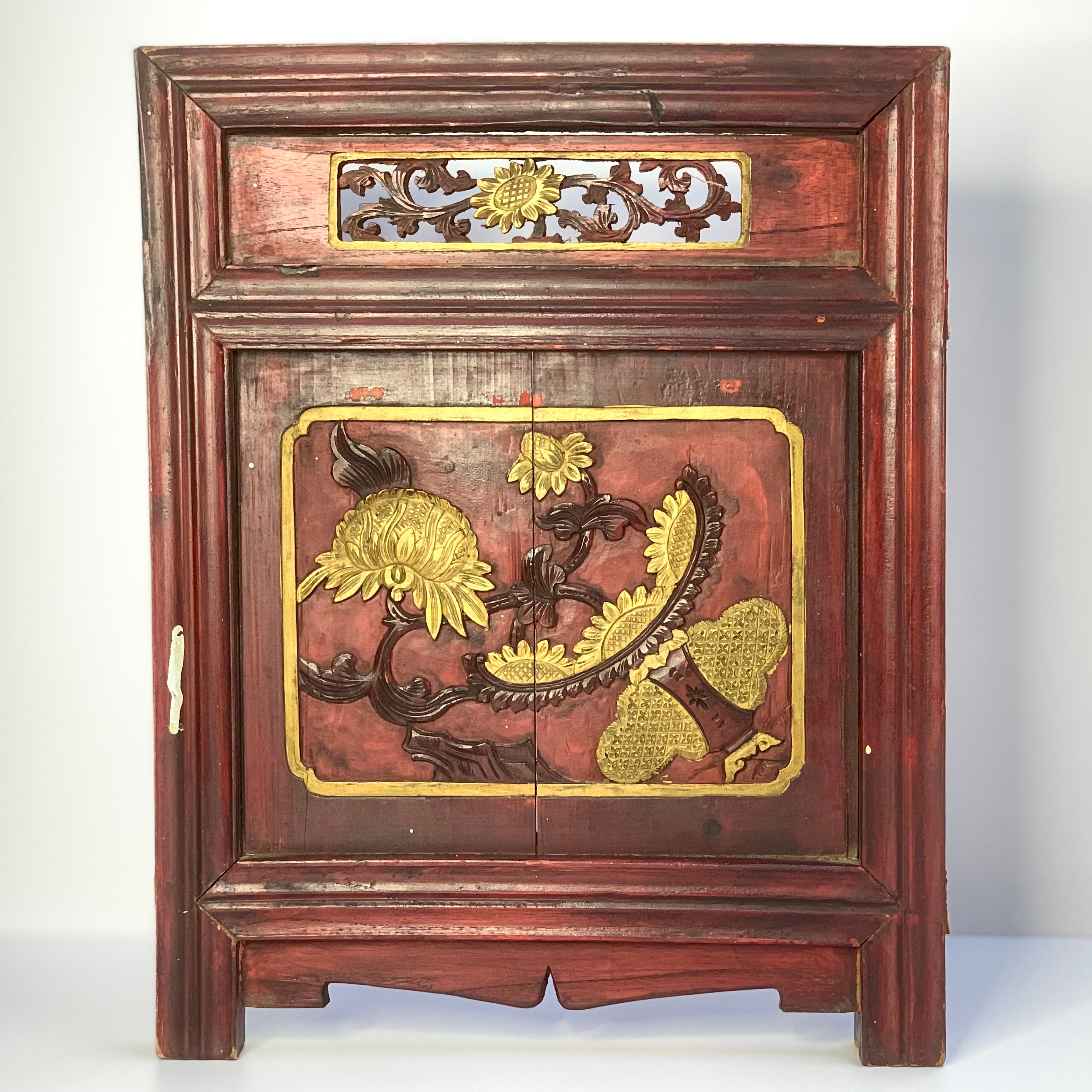 Antique Wooden Window 葵花 Relief Carving Chinese Sunflower Pattern ...