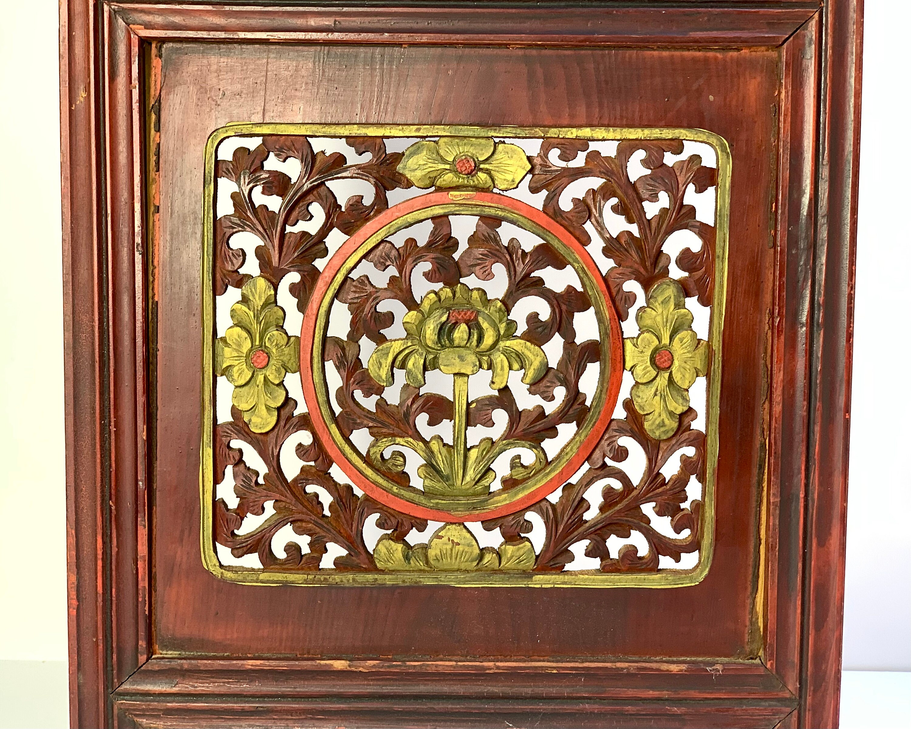 Chinese Window Pattern Flower Antique Wooden Window 缠枝花卉 Chinese Floral Pattern Decor Antique 1930s ...