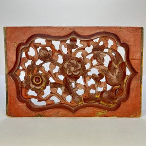 Bird and Flowers 喜上枝头 Late 1800s Antique Chinese Wood Carved Panel Hollowed-out Carvings Wall Hanging Decor Oriental Decor