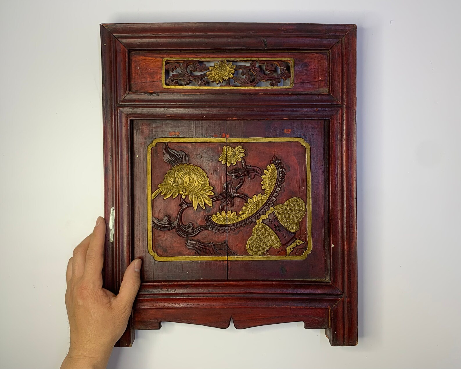 Antique Wooden Window 葵花 Relief Carving Chinese Sunflower Pattern ...