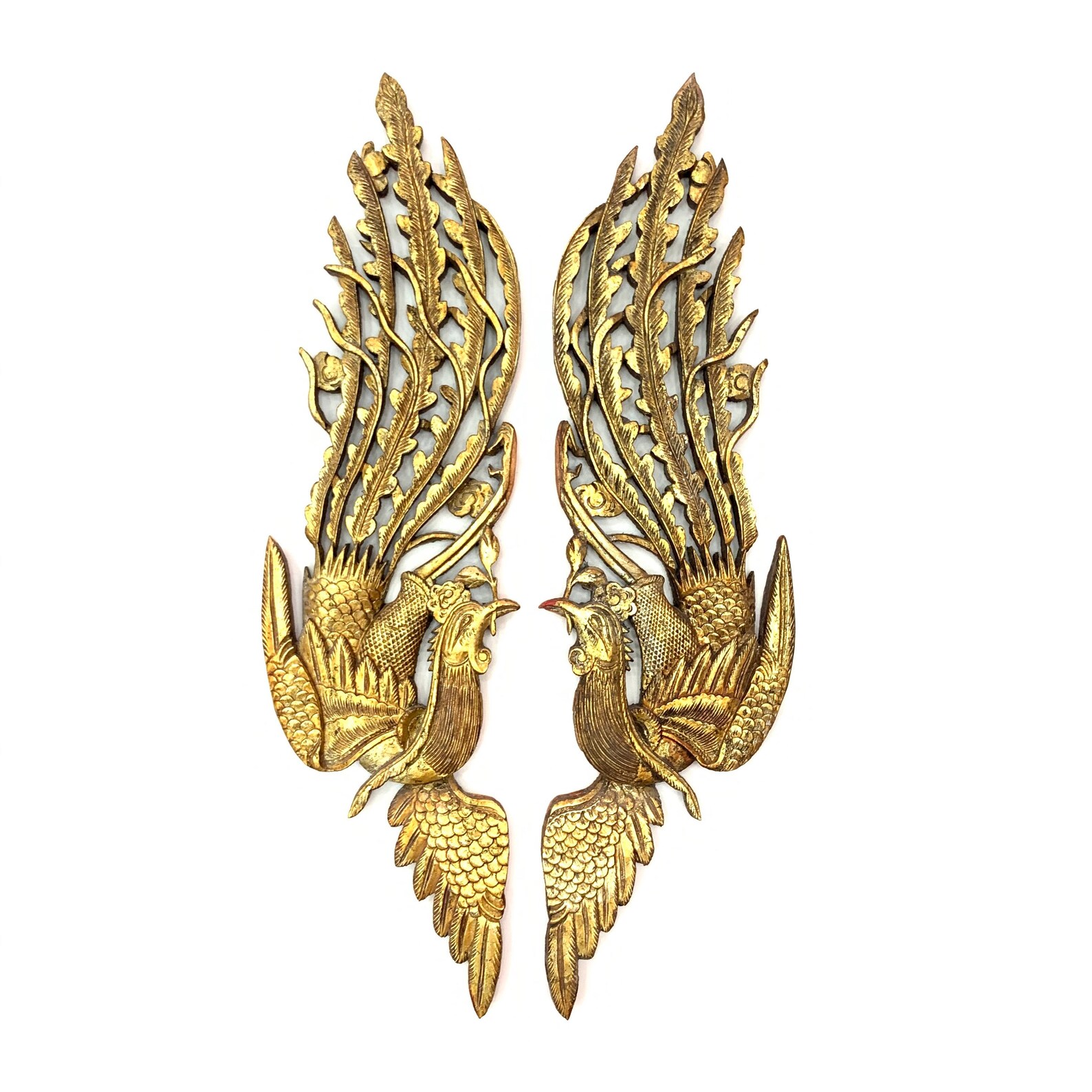 A Stunning Pair of Golden Phoenix Sculptures Chinese Antique Etsy