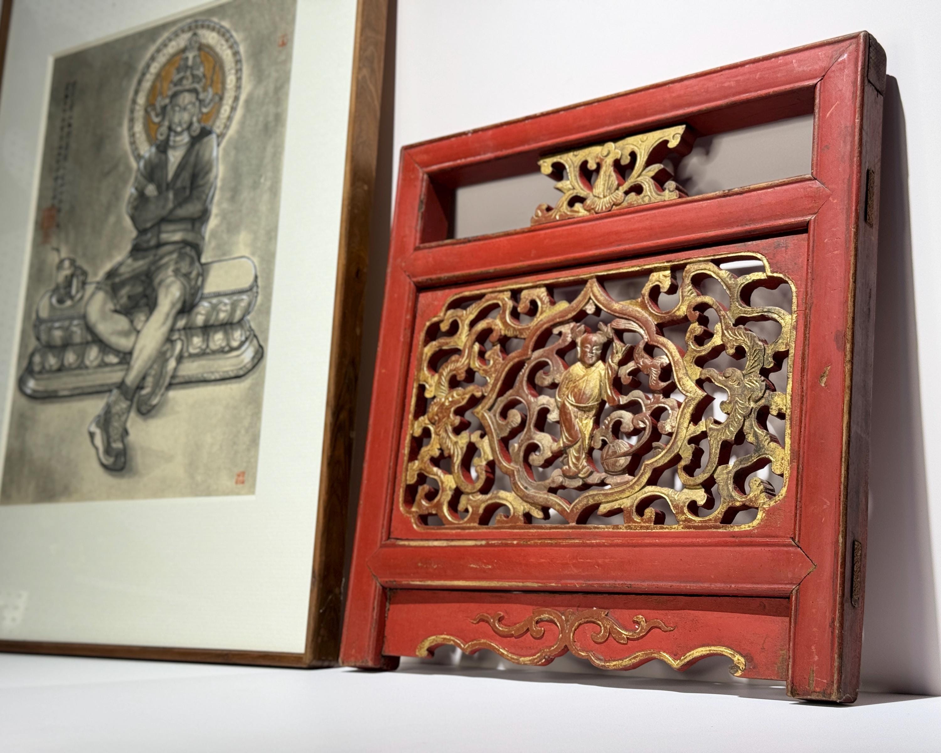 中国のアンティーク彫刻木製パネル：清朝の不滅の装飾 - Etsy 日本