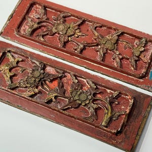 PAIR Floral Patterns Antique Chinese Wood Carved Panels Handmade By The Old Folk Late Qing Dynasty