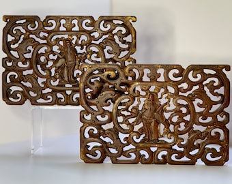 Paneles antiguos chinos de madera tallada, decoración para el hogar con temática de dioses celestiales