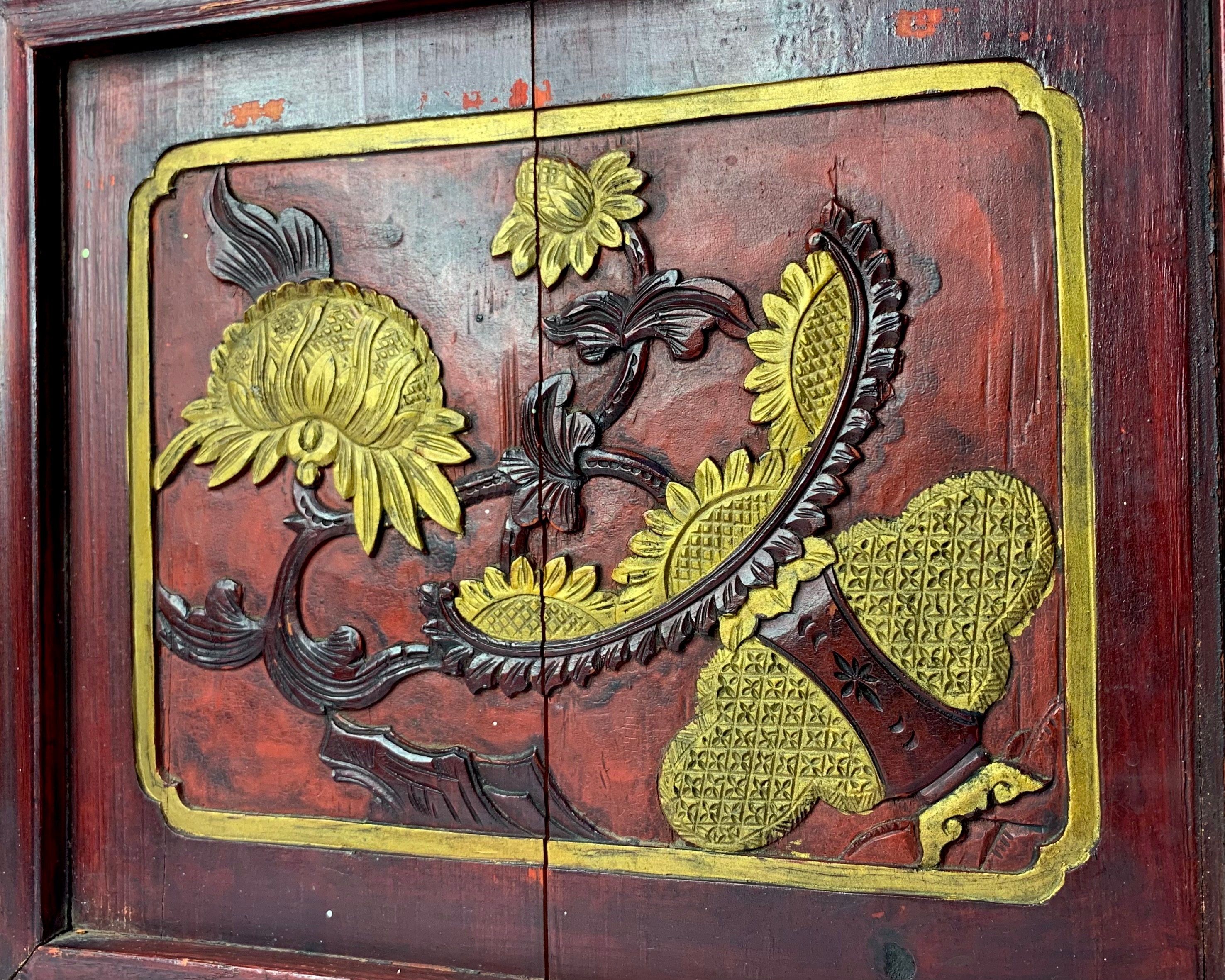 Antique Wooden Window 葵花 Relief Carving Chinese Sunflower Pattern ...