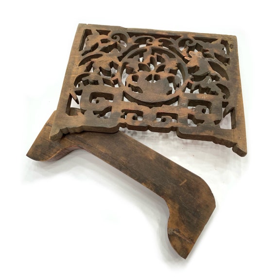 古い中国木彫り蓮壁掛け骨董アンティーク