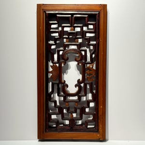 Vintage Chinese Wooden Window, 24 3/8&quot; x 12 5/8&quot; Wood Hollow Carvings Floral Home Decor Wall Decor