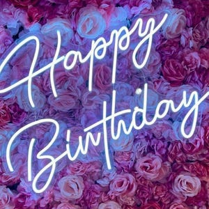 Placa de neon de feliz aniversário, Placa de neon de aniversário personalizada, Decoração de festa de aniversário, Decoração de parede de sala de estar com luz LED, Presentes de aniversário com arte neon, Placa de LED