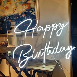 Placa de neon de feliz aniversário, Placa de neon de aniversário personalizada, Decoração de festa de aniversário, Decoração de parede de sala de estar com luz LED, Presentes de aniversário com arte neon, Placa de LED
