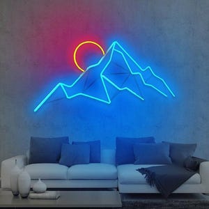 Mountain Neon Sign, Mountain with Sunset Led Light Sign, Led Sign Wall Decor, Wall Decor, Custom Neon Sign, Handmade Neon Housewarming Gifts