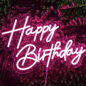 Placa de neon de feliz aniversário, Placa de neon de aniversário personalizada, Decoração de festa de aniversário, Decoração de parede de sala de estar com luz LED, Presentes de aniversário com arte neon, Placa de LED