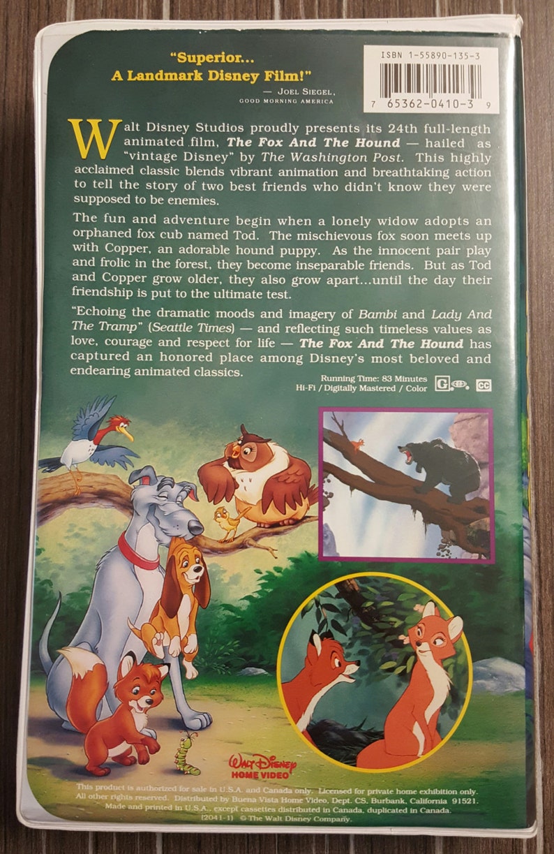 Vintage VHS Tape Walt Disney The Fox and the Hound Black
