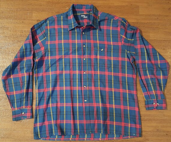 Vintage Flannel Shirt 1980s Plaid London Square Shirt… - Gem