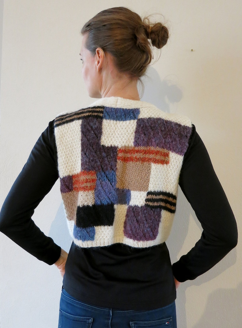 hand knitted warm and soft vest for every season freestyle sweater for women Handmade multicolor vest patchwork vest for women