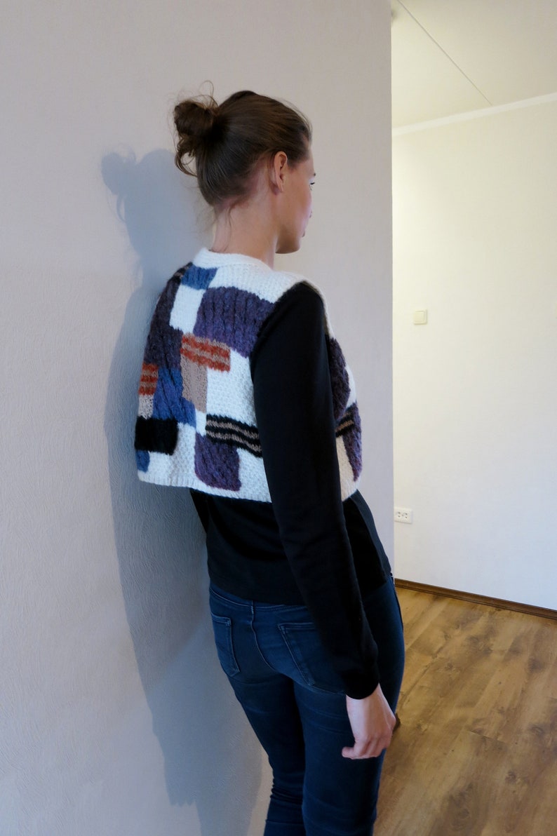 hand knitted warm and soft vest for every season freestyle sweater for women Handmade multicolor vest patchwork vest for women