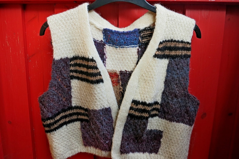 hand knitted warm and soft vest for every season freestyle sweater for women Handmade multicolor vest patchwork vest for women