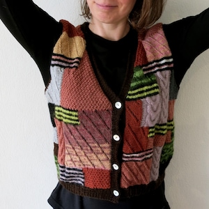 Multicolor, hand-knitted patchwork style vest, freestyle vest for women/girls, colorful, warm and soft vest for every season