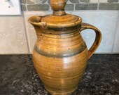 Pottery Pitcher from Maine with lid, 8 1 2 quot tall x 3 1 4 quot base 7 quot wide with handle-Stunning