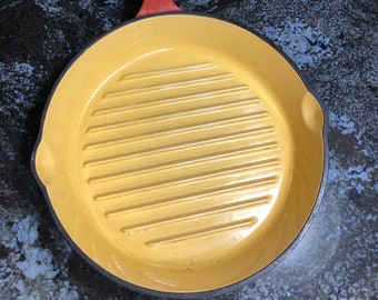 Nappastyle 11" Skillet, Yellow and Orange, some slight ware, see photo of fleabite in middle, heavy!