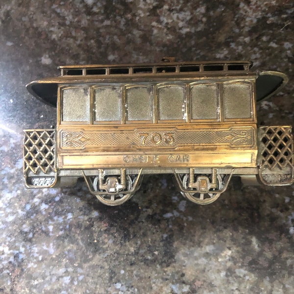 Cable Car Lighter, Made in Japan, Metal, maybe brass, not tested, 5" x 3" tall x 2 1/4" wide, see missing piece below # 703 on back