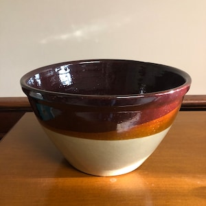 Large Ceramic Mixing Bowl, Bread Bowl, Drip Ware Mixing Bowl, 7 1/2 quart, 7" x 11" opening, some bubbling in the paint.