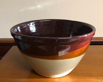 Large Ceramic Mixing Bowl, Bread Bowl, Drip Ware Mixing Bowl, 7 1/2 quart, 7" x 11" opening, some bubbling in the paint.