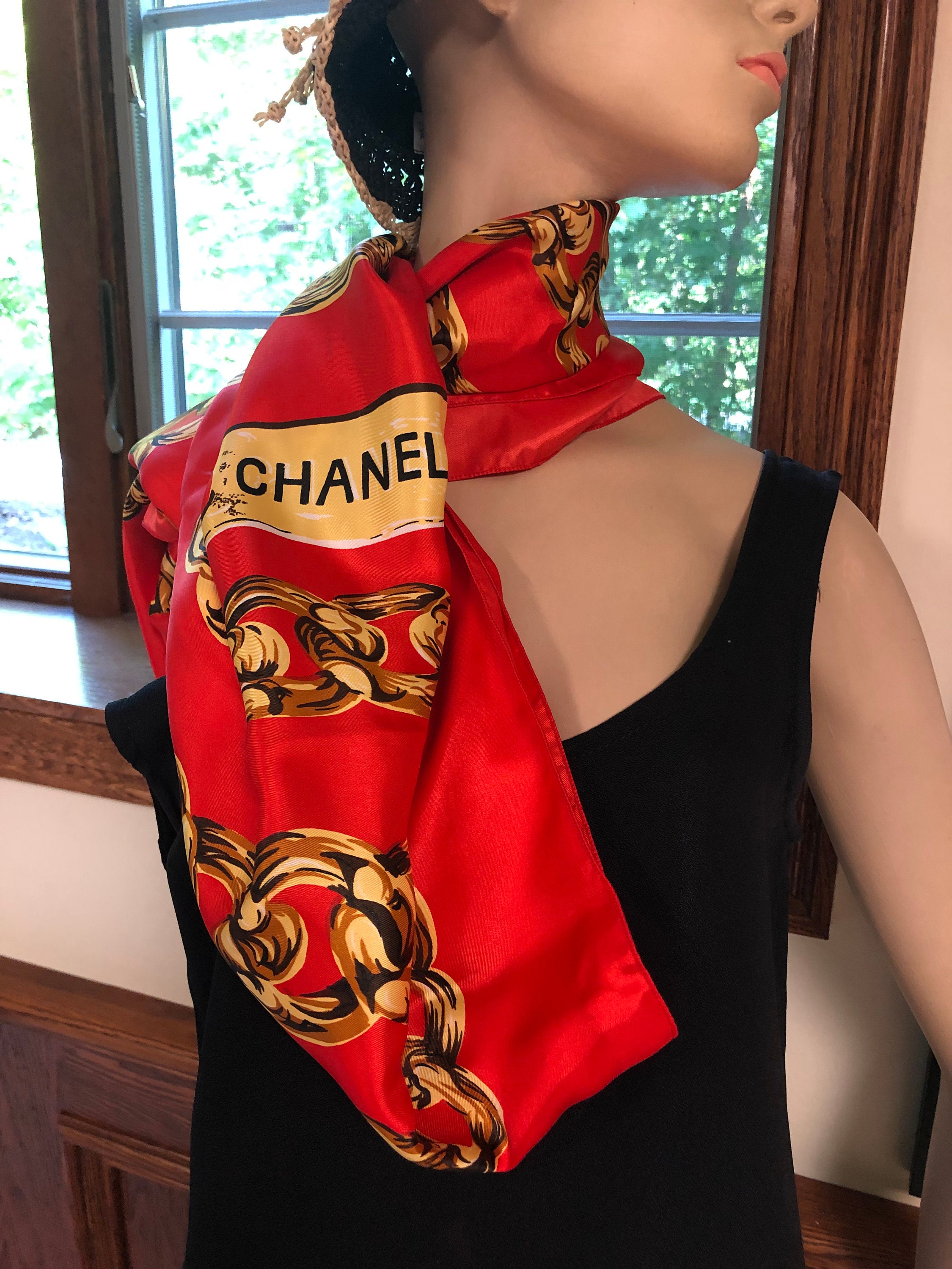 CHANEL Cashmere CC Logo Fringe Shawl Brown