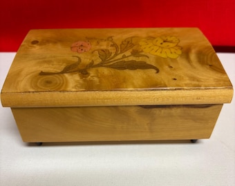 Vintage Wooden Music Box with Inlay: Rectangular 6" x 3.5"