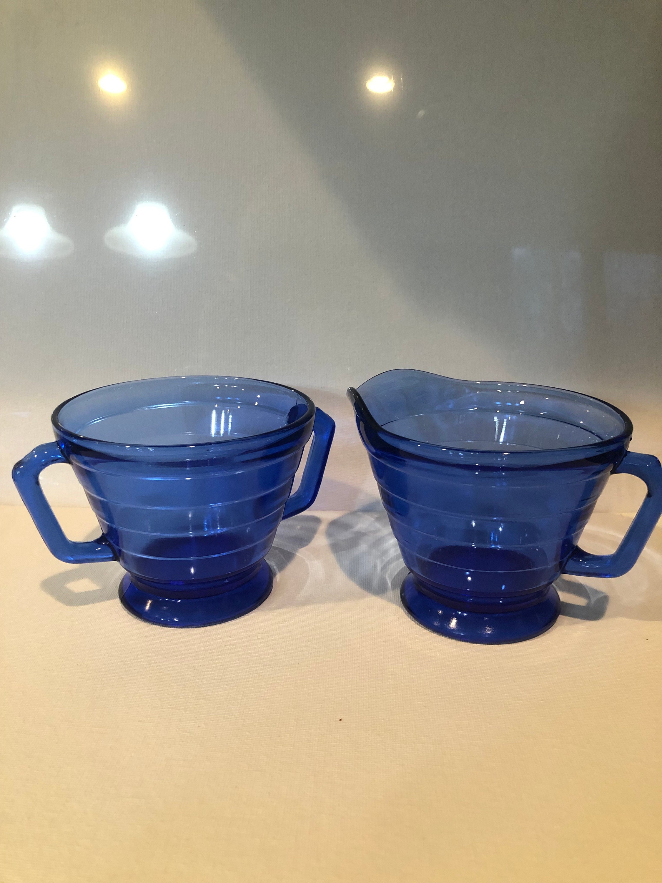 Set Of 8 Hazel Atlas Moderntone Blue Depression Glass Cups - Ruby Lane
