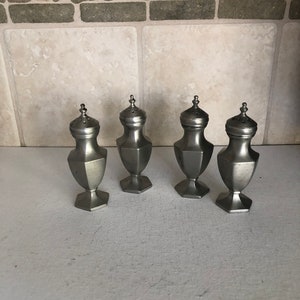 J.C.B. Pewter Salt and Pepper Shakers with hexagon base, 3 3/4&quot; tall, 2 sets available