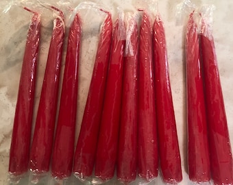 10 Red 8" taper candles, Original Box Included, Washington N.J. USA, Patrician Candles