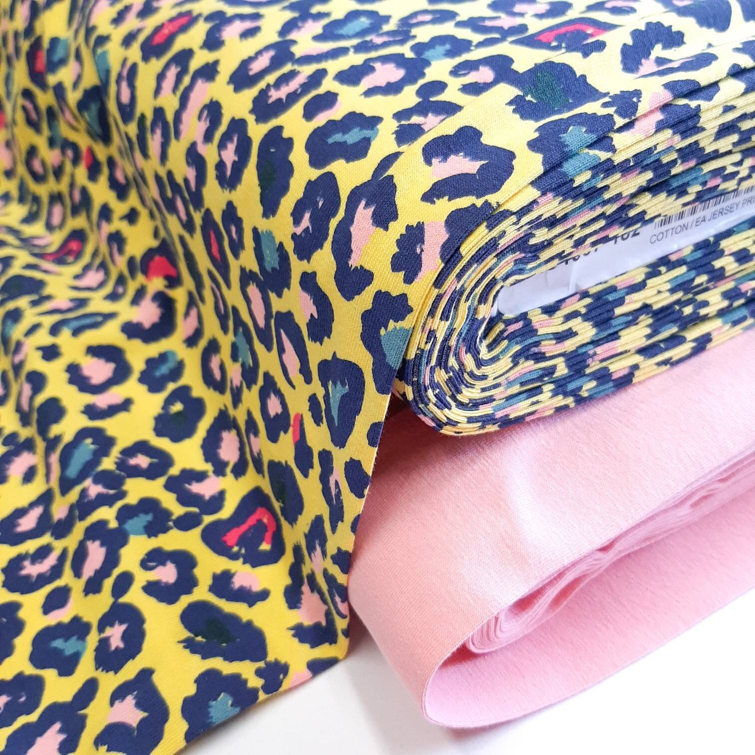 Leopard yellow jersey knit fabric Stretch jersey fabric by half metre