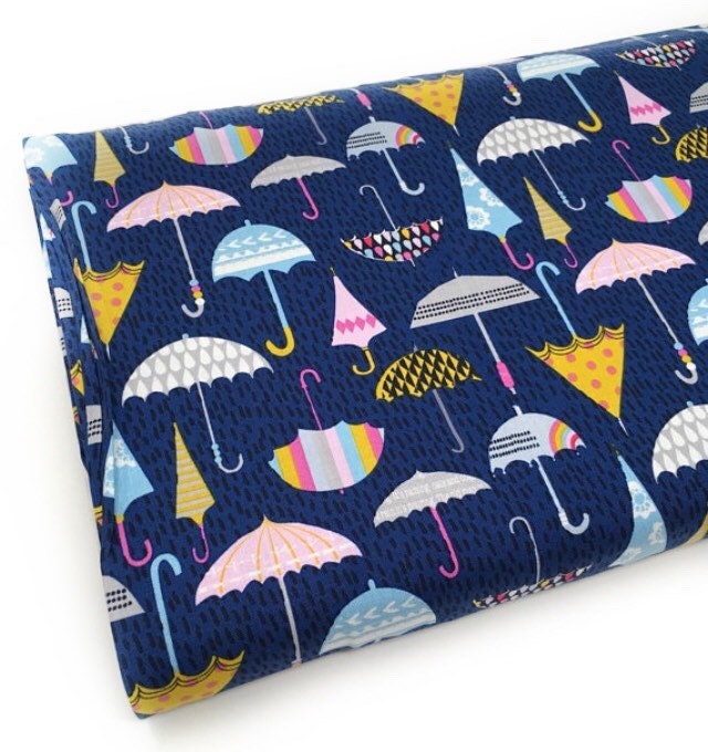 Dashwood umbrella printed cotton Cute umbrella quilt fabric Blue