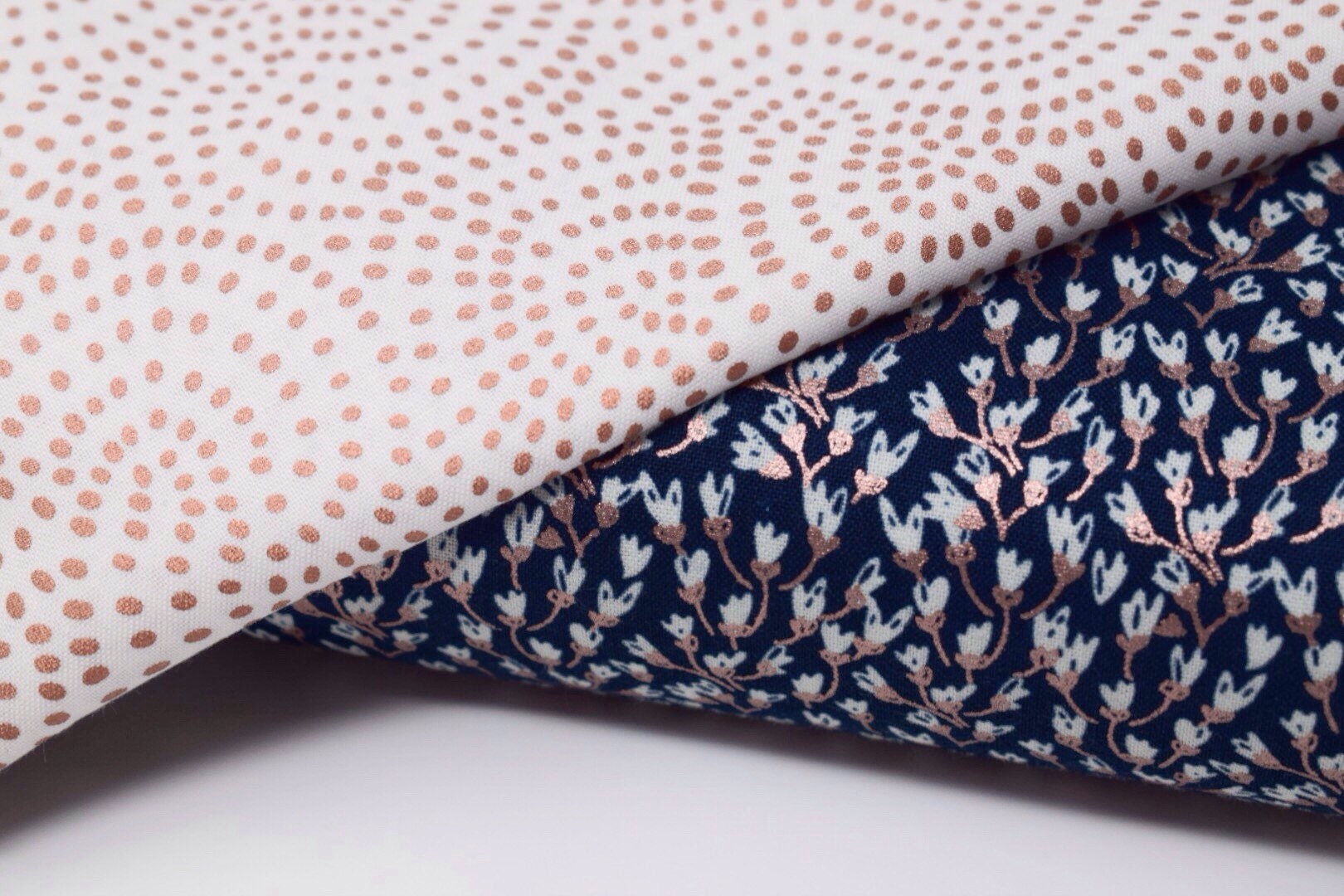 Navy rose gold fabric, rose gold fabric, floral fabric ...