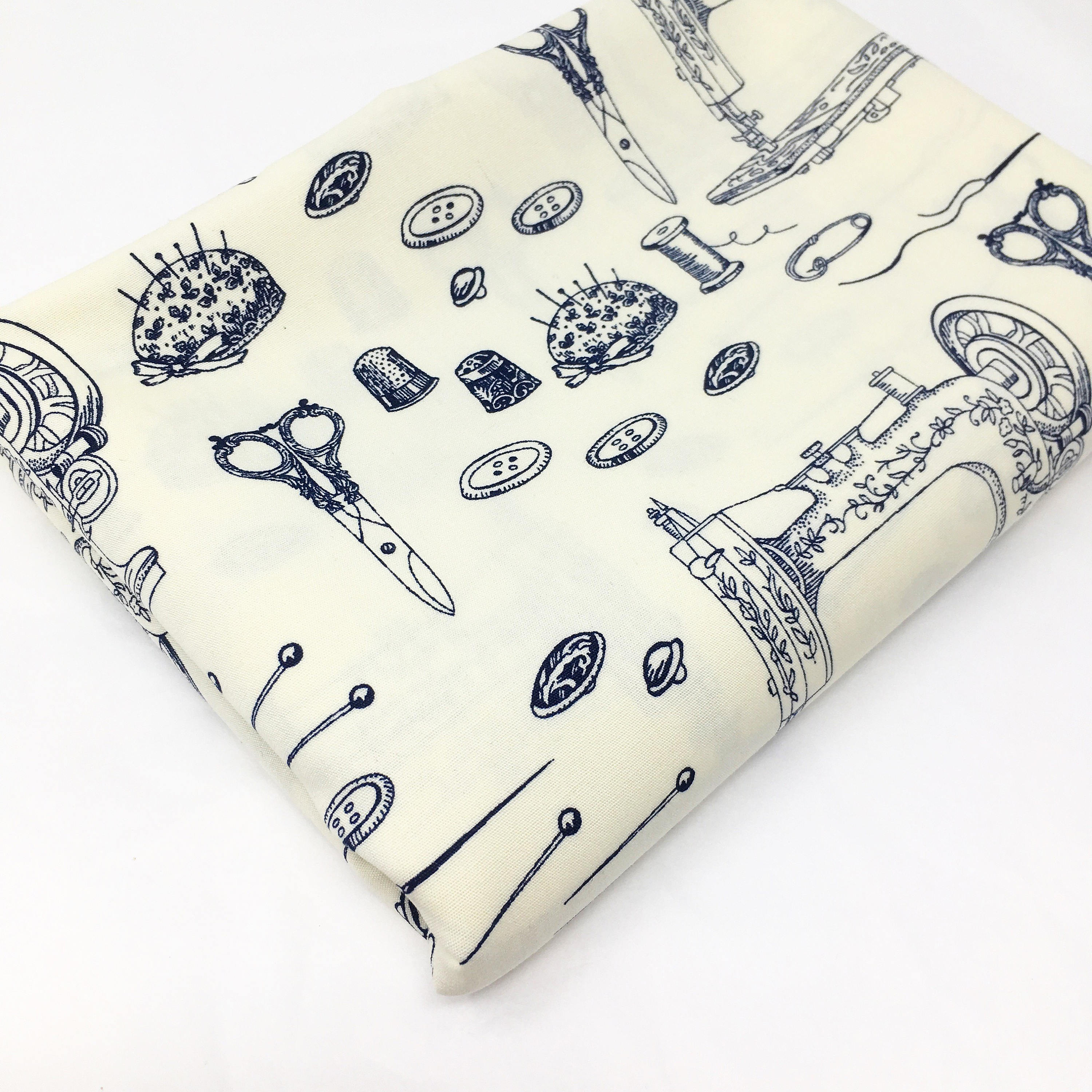 Vintage Sewing lover printed cotton Scissor print cotton by the metre