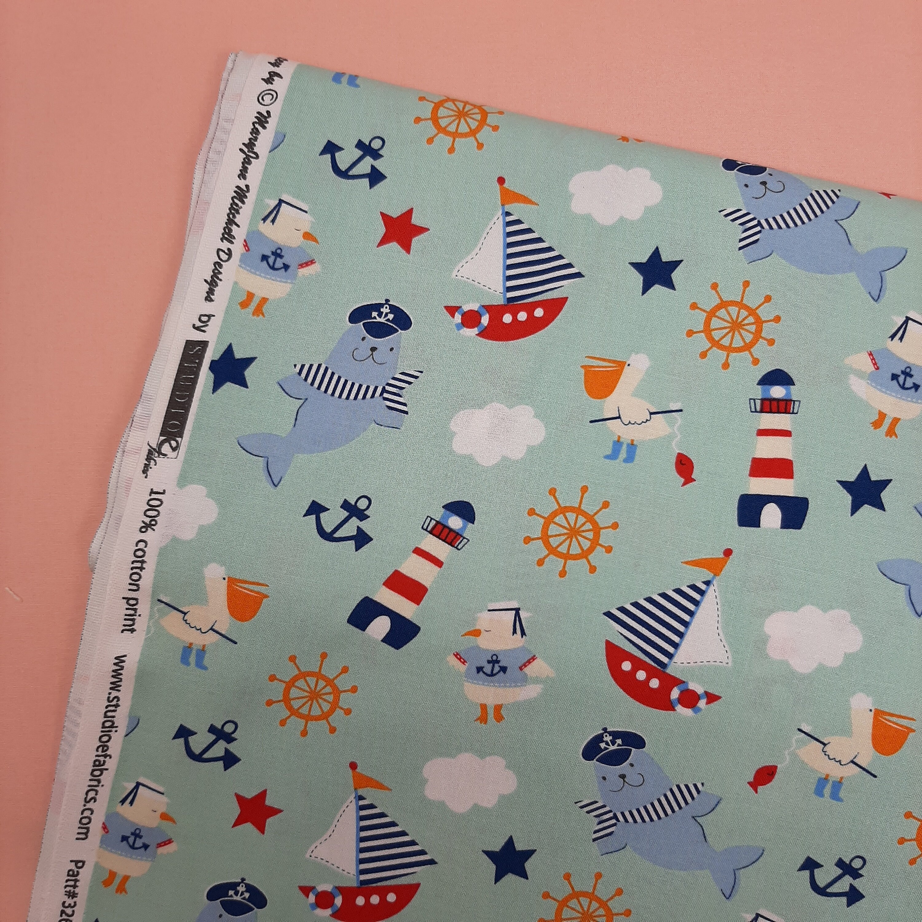 Nautical quilting fabric Studio E Ahoy matey printed cotton