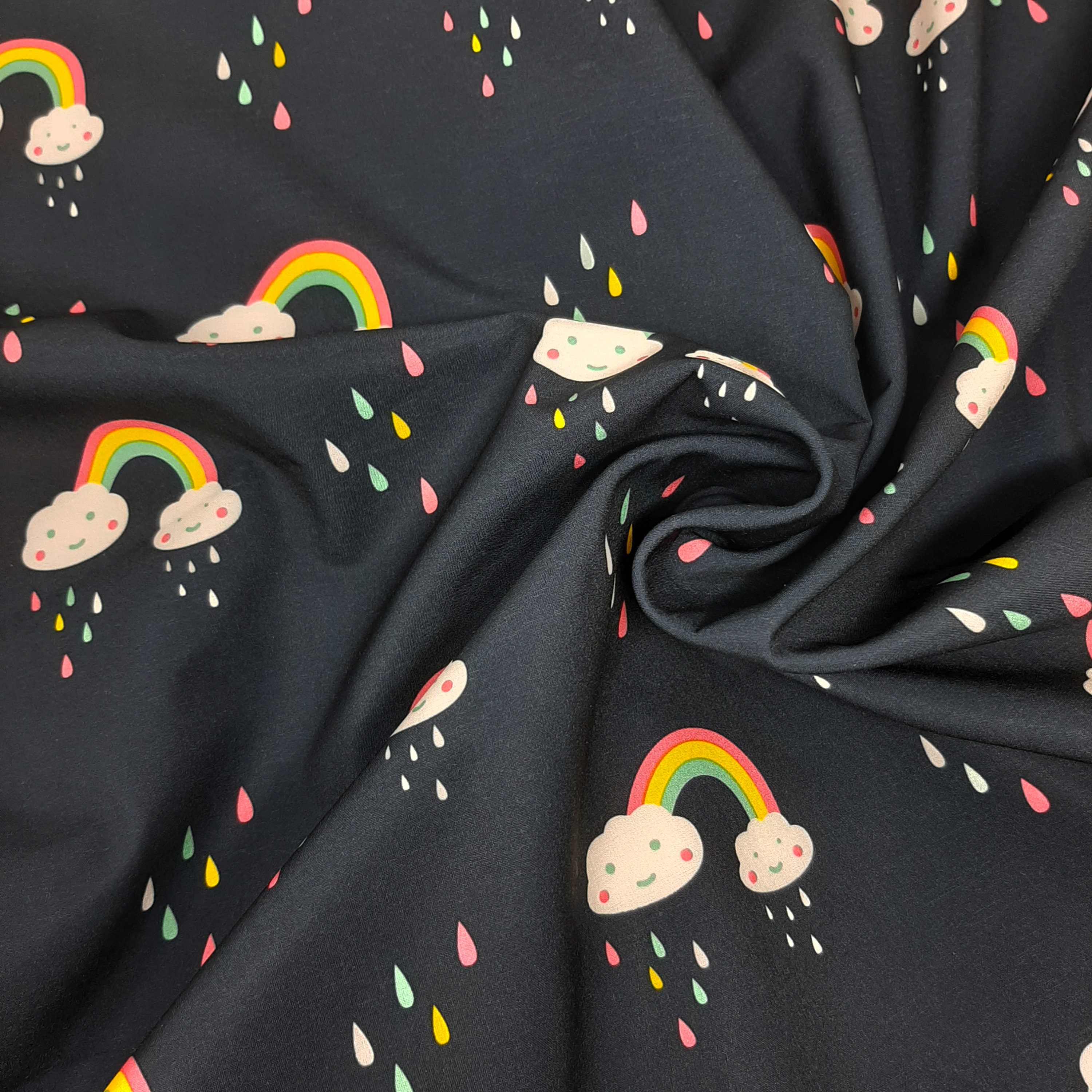 Rainbow coat fabric, Waterproof raincloud fabric, Raincloud printed