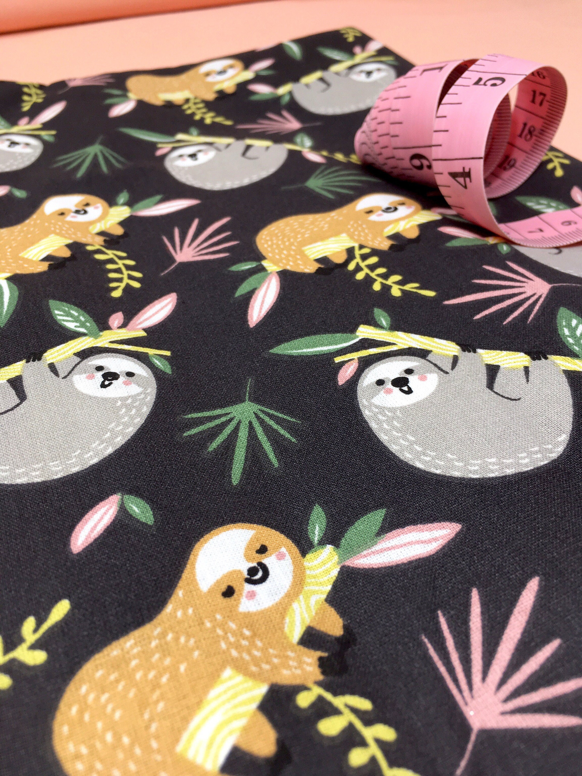Sloth Cotton Fabric- Sloth Novelty Printed Fabric - Woven cotton - LAST