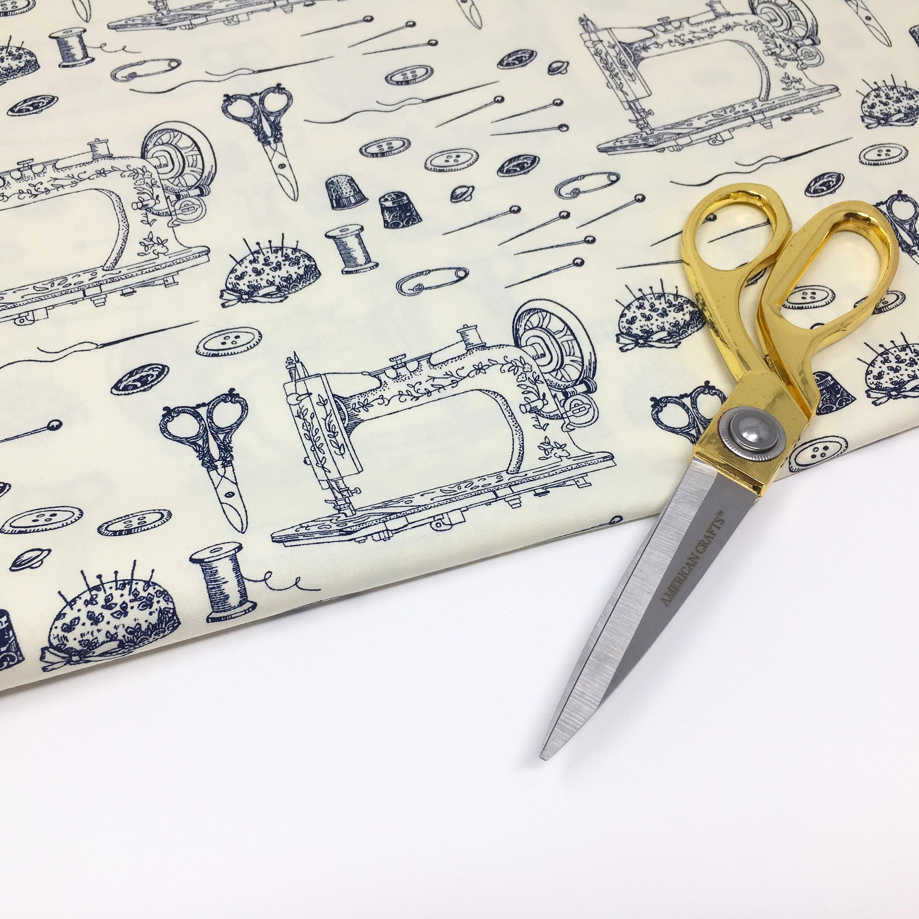 Vintage Sewing lover printed cotton Scissor print cotton by the metre
