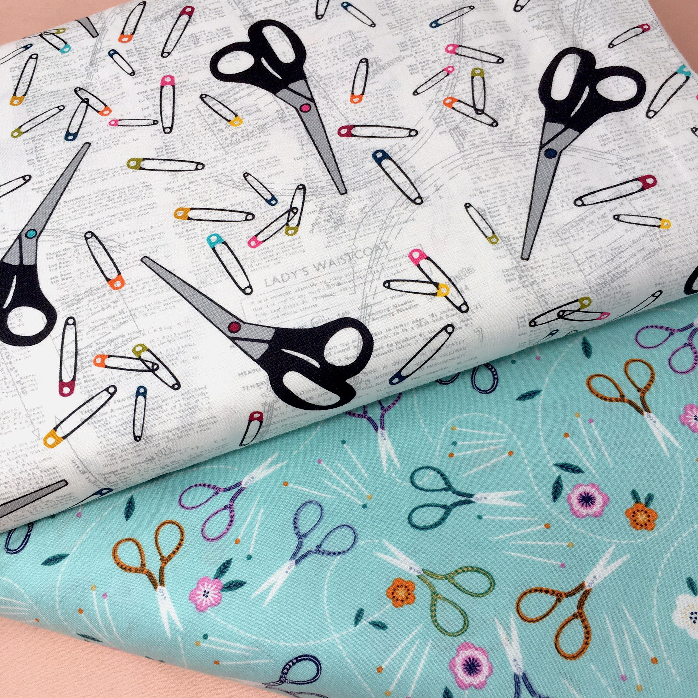 Sewing themed fabric Scissors printed cotton Sewing notion cotton