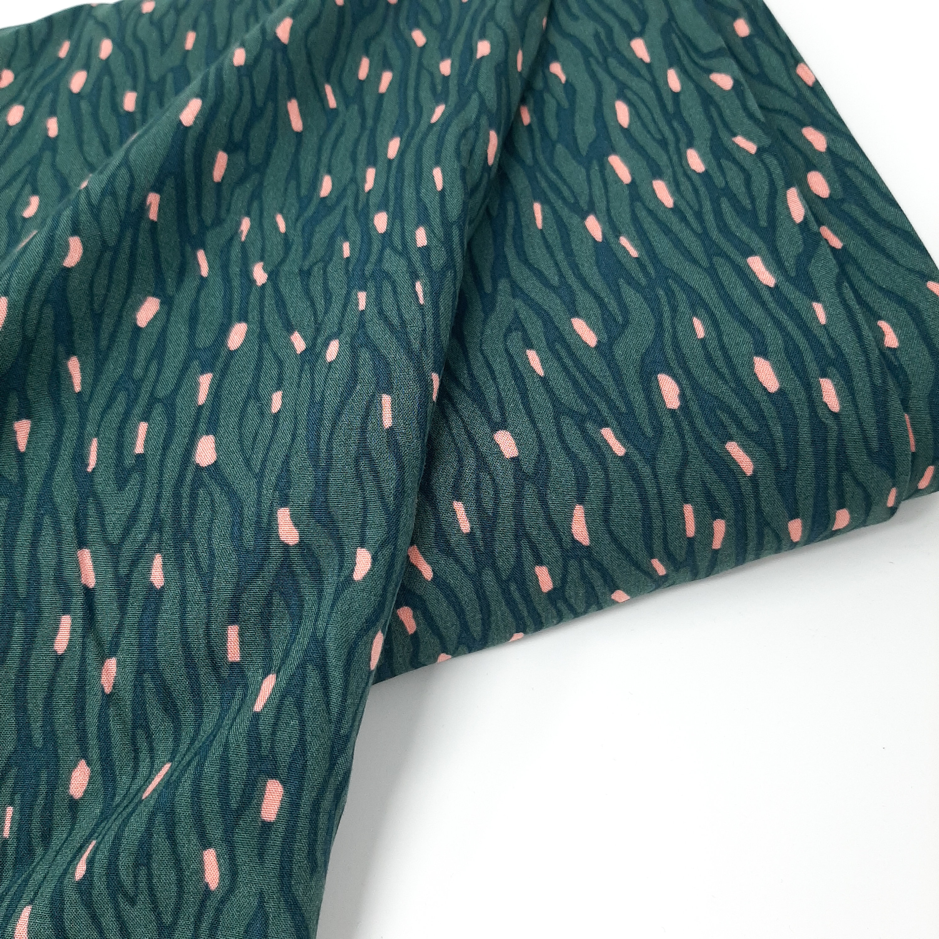 Green and blush pink Viscose Fabric Green and Blush abstract viscose