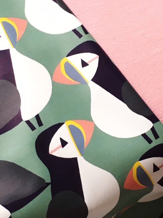 Puffin Raincoat fabric Green Puffin waterproof fabric for raincoats