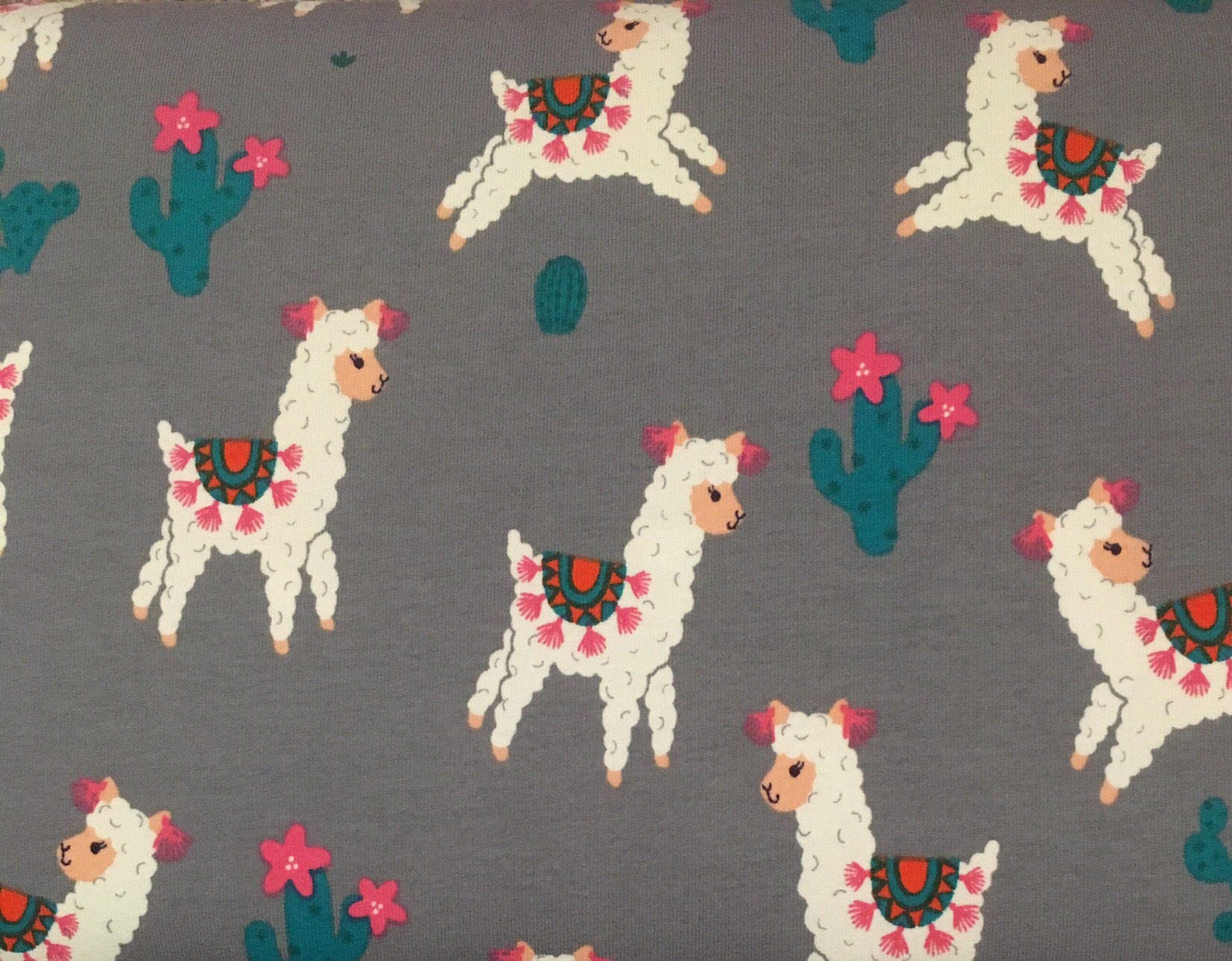 Llama fabric, Llama cotton spandex, printed knit, stretch knit with